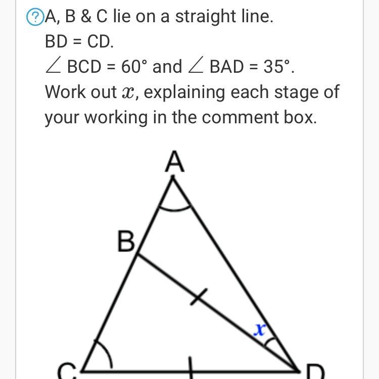 Lie on a strought A B and c line A B BO=CD LBC D = 60 and LBADS out X work-example-1