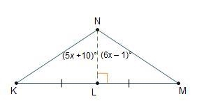 Triangle KNM is isosceles, where angle N is the vertex. What is the measure of angle-example-2