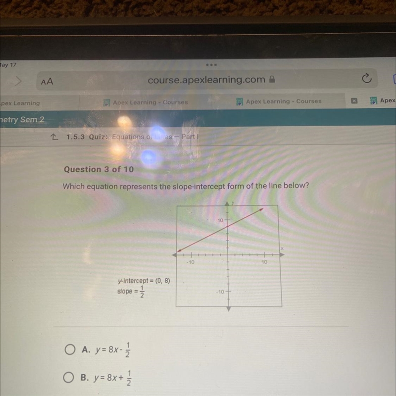 Question 3 of 10 Which equation represents the slope-intercept form of the line below-example-1