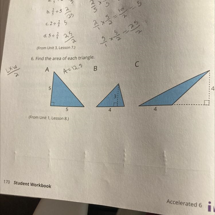 Please help Find the area of each triangle.-example-1