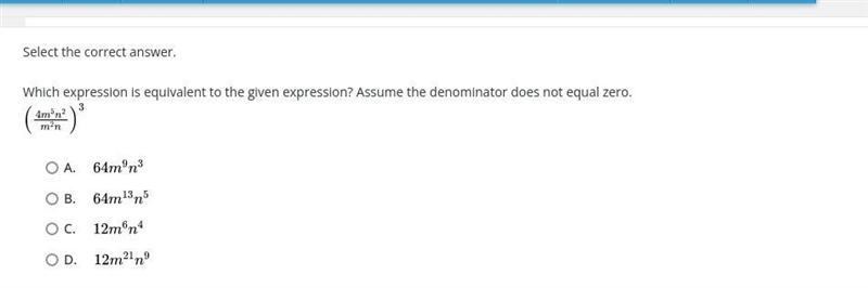 Which expression is equivalent to the given expression? Assume the denominator does-example-1