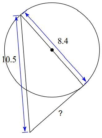 Find the length of the missing side. Assume that lines that appear to be tangent are-example-1