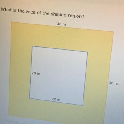 What is the area of the shaded region? 36 m 20 m 36 m 20 m-example-1