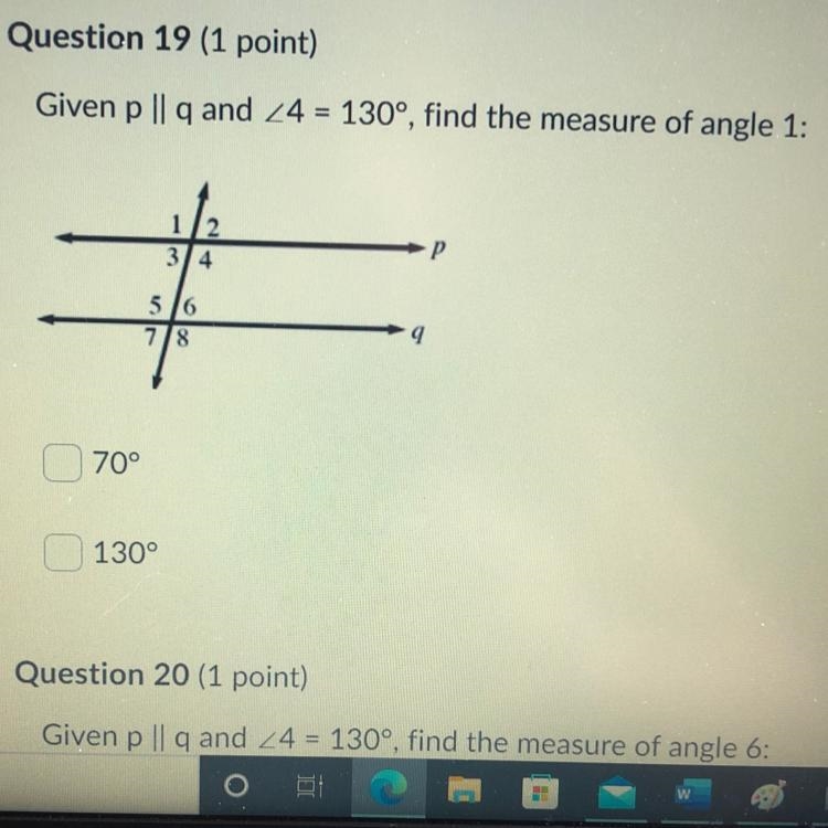 Given p | q and 24 = 130°, find the measure of angle 1: P 34 5 6 78 9 70° 130° HELP-example-1