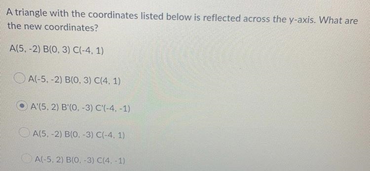 A triangle with the coordinates listed below is reflected across the y-axis. What-example-1