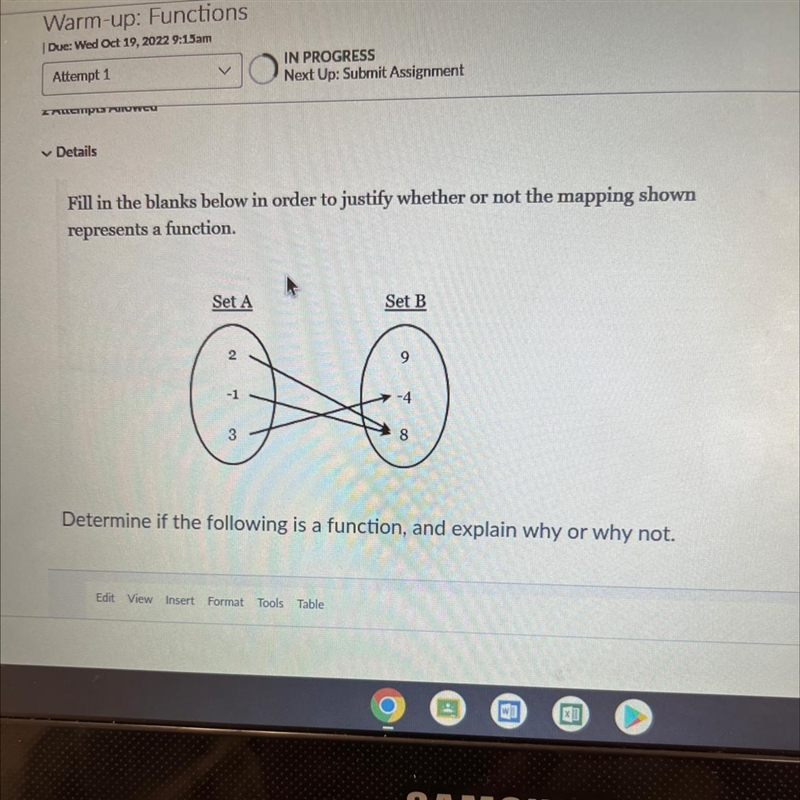 Fill in the blanks below in order to justify whether or not the mapping shown represents-example-1