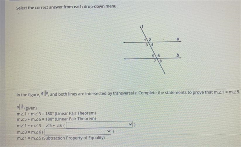 In the figure, all, and both lines are intersected by transversal & Complete the-example-1