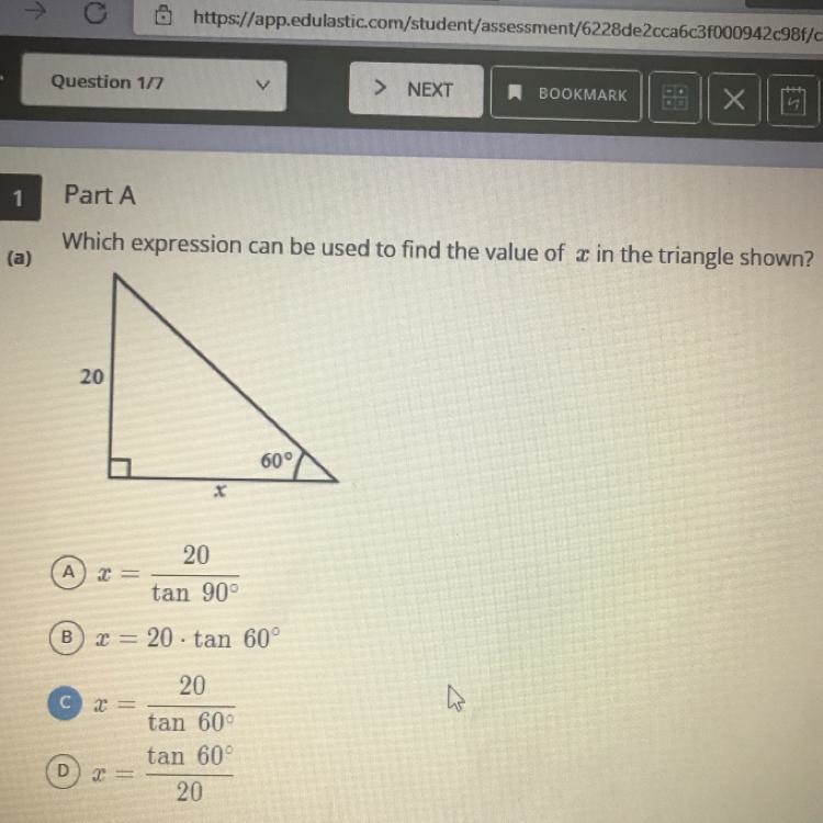 A) Which Expression can be used to find the value of x in the triangle shown? B) What-example-1