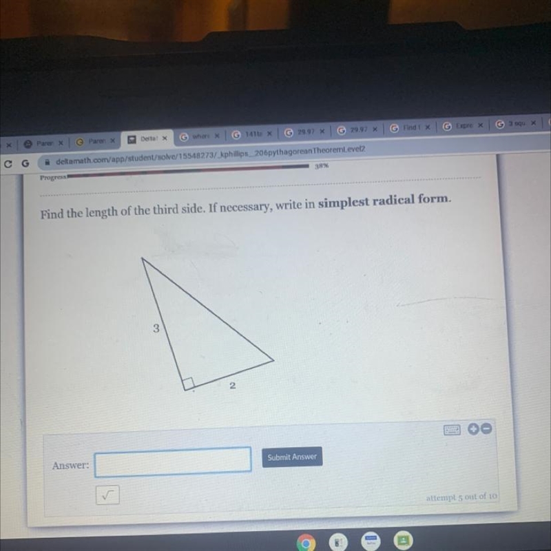 Find the length of the third side. If necessary, write in simplest radical form-example-1