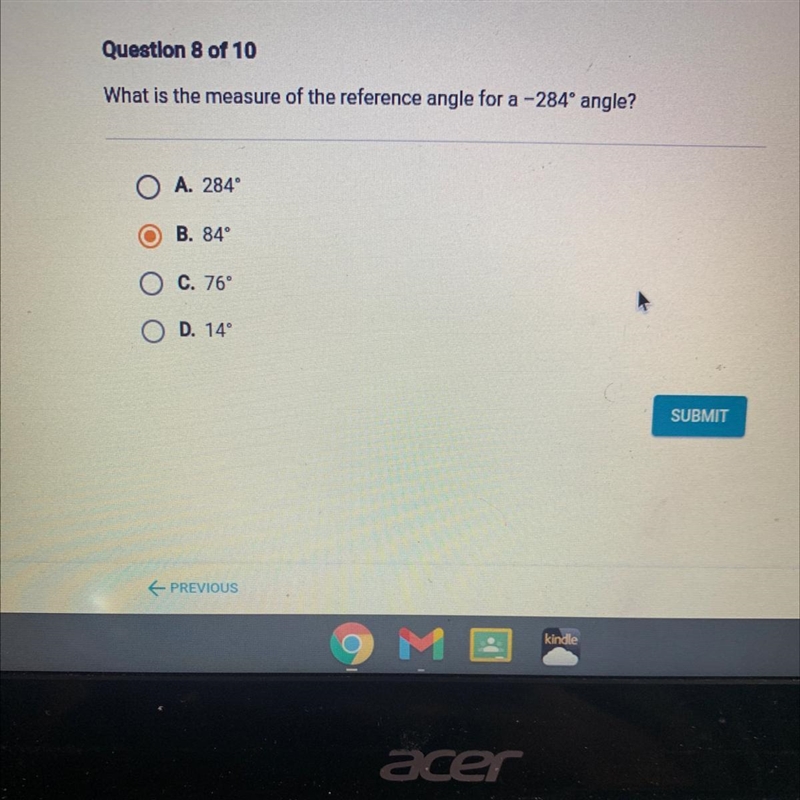 What is the measure of the reference angle for a -284° angle?-example-1