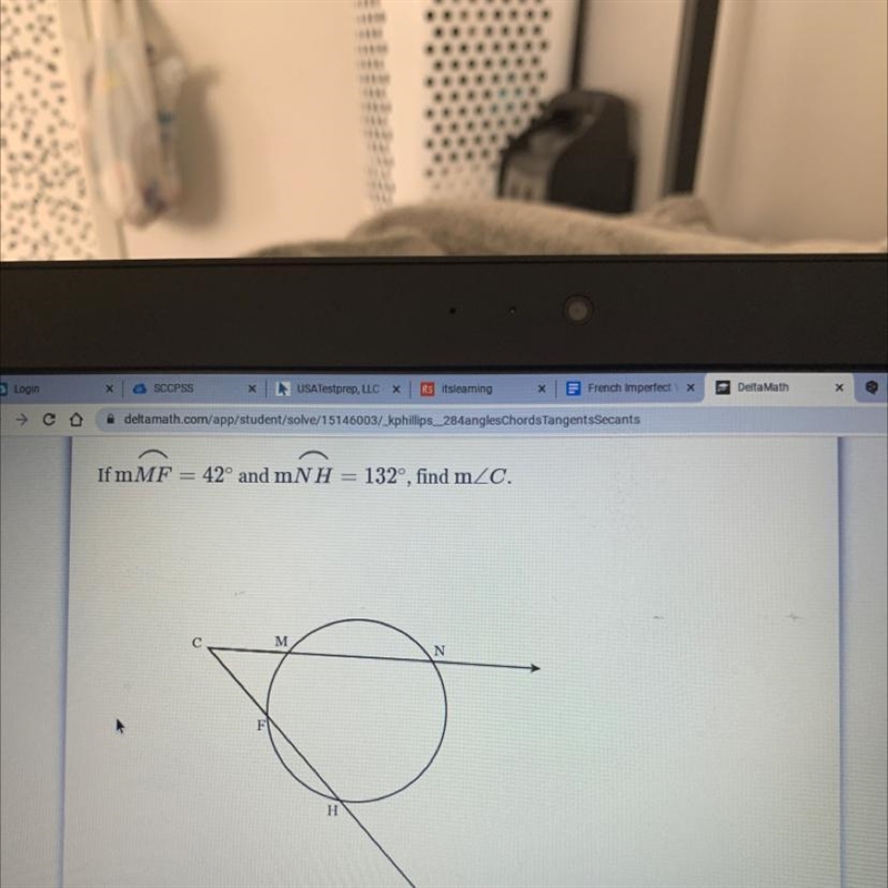 If m Mf = 42 degrees and many = 132 degrees find m< C-example-1