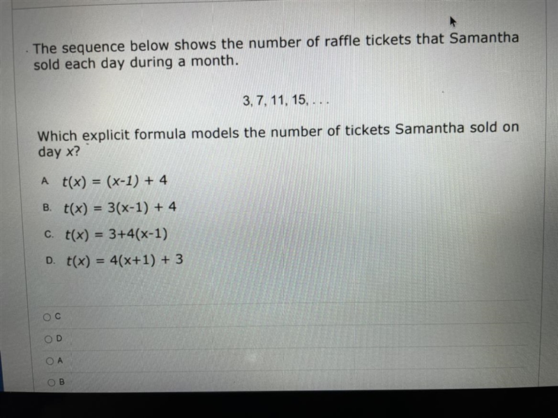 The sequence below shows the number of raffle tickets that Samantha sold each day-example-1