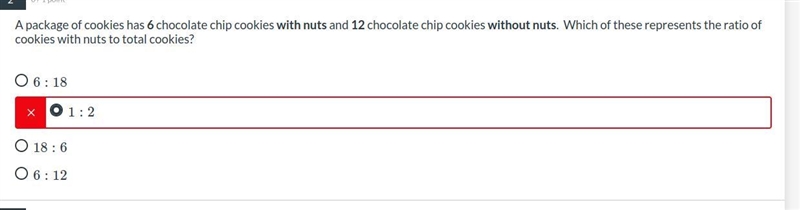 A package of cookies has 6 chocolate chip cookies with nuts and 12 chocolate chip-example-1