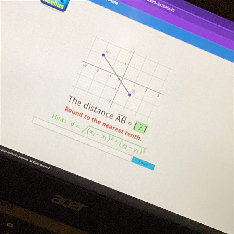 Can some body plsss help!!? 2 A -2 B The distance AB = [?] Round to the nearest tenth-example-1