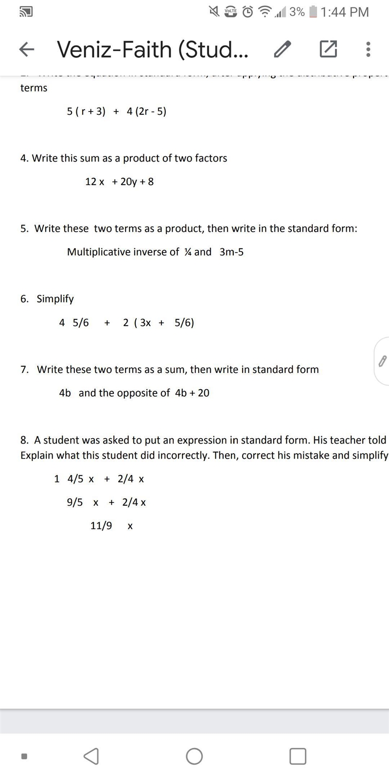 Write these two terms as a sum, then write in standard form: 4b and the opposite of-example-1