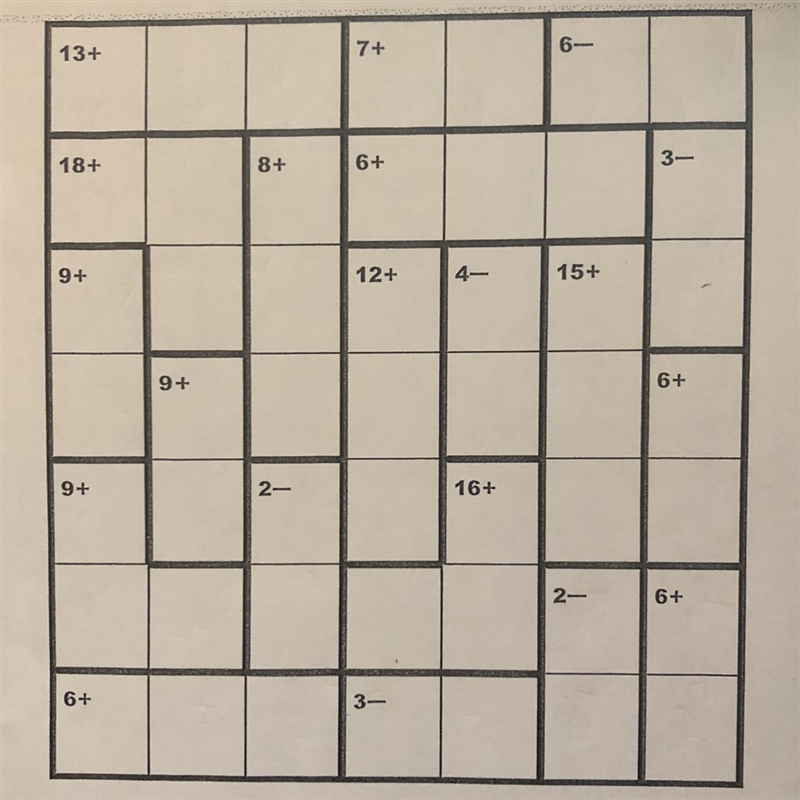 KenKen Puzzle 7x7 The number with + means the numbers need to add up to that number-example-1