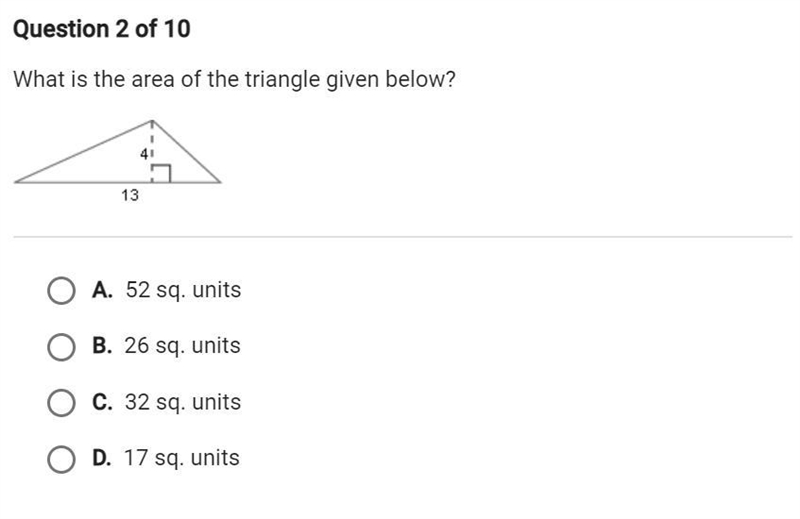 What is the area of the triangle given below?-example-1