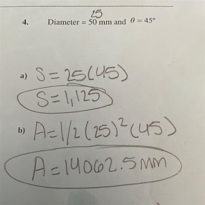 Find (a) arc length and (b) Area of a sector.-example-1