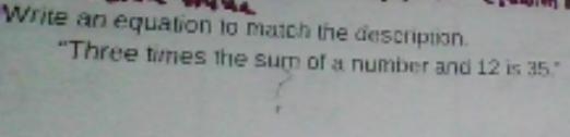 Write an equation to match the description. "three times the sum of a number-example-1