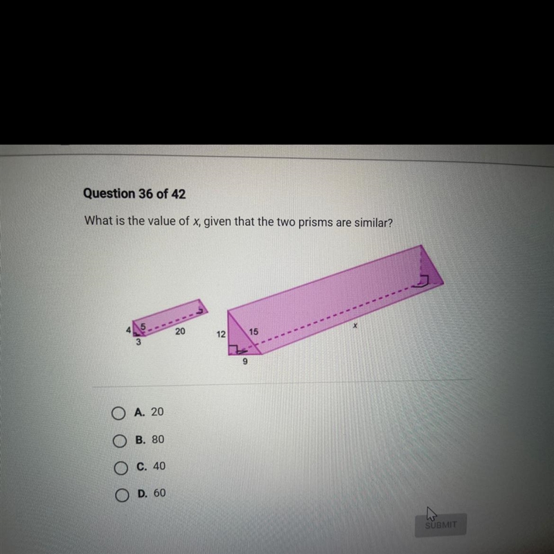 What is the value of x, given that the two prisms are similar?-example-1