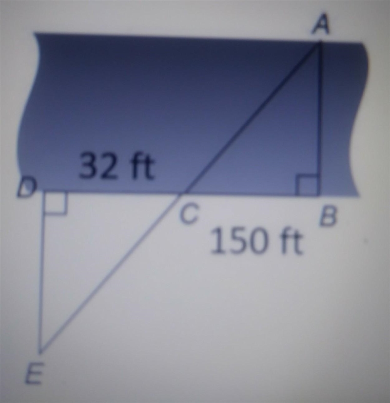 High points pls help kayla wants to find the width, AB, of a river. she walks along-example-1