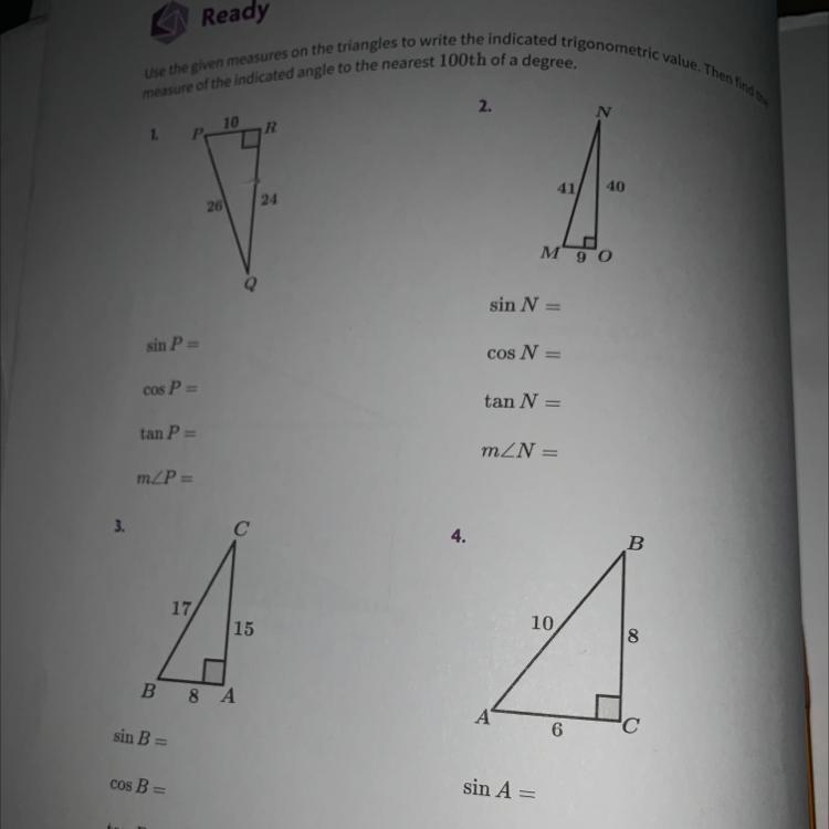 Use the given measures of the triangles to write the indicated trigonometric value-example-1