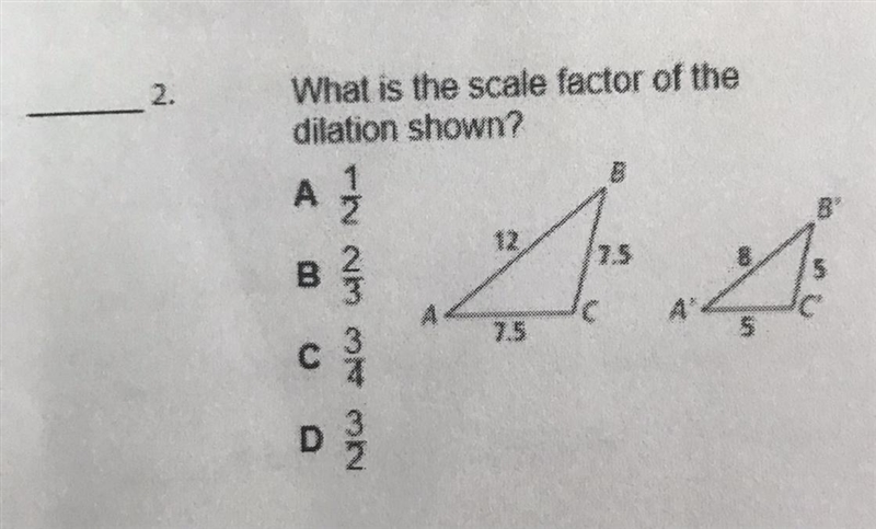 What is the scale factor of the dilation shown ?-example-1