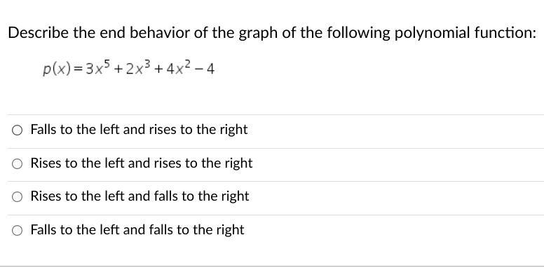 Describe the end behavior of the graph of the following polynomial function:-example-1