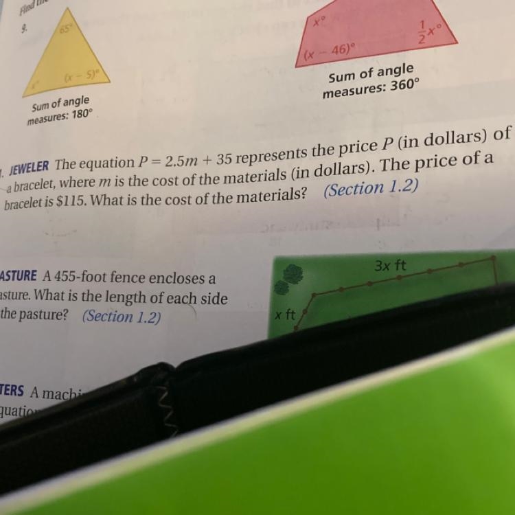 Please help! The Equation P= 2.5m + 35 represents the price P (in dollars) of a bracelet-example-1