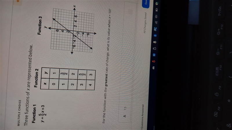 For the function with the greatest rate of change, what is the value when x = 10-example-1