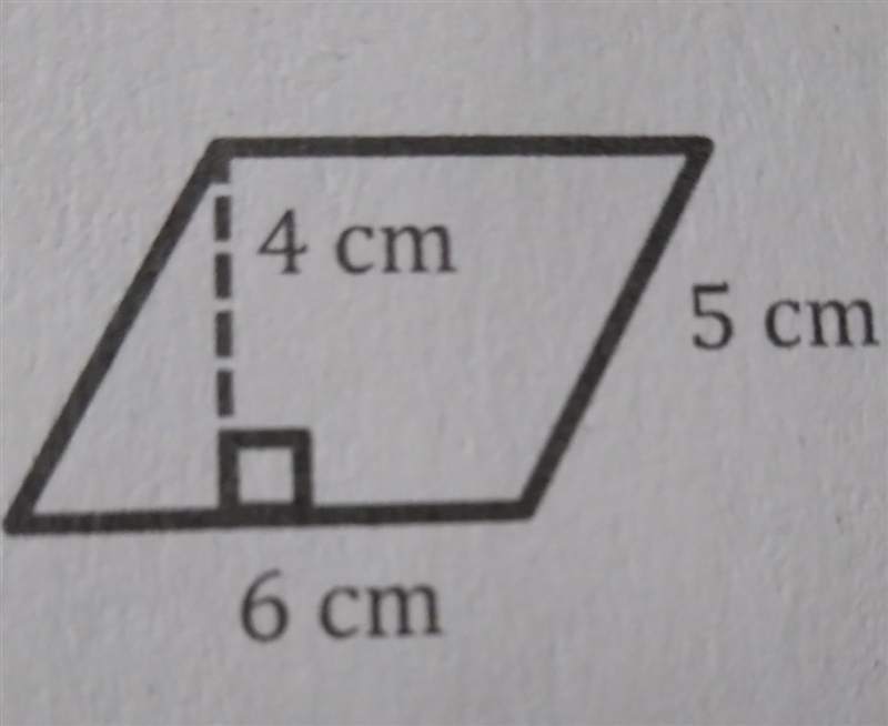 Find the area of each parallelogram below. 4 cm 5 cm 6 cm​-example-1