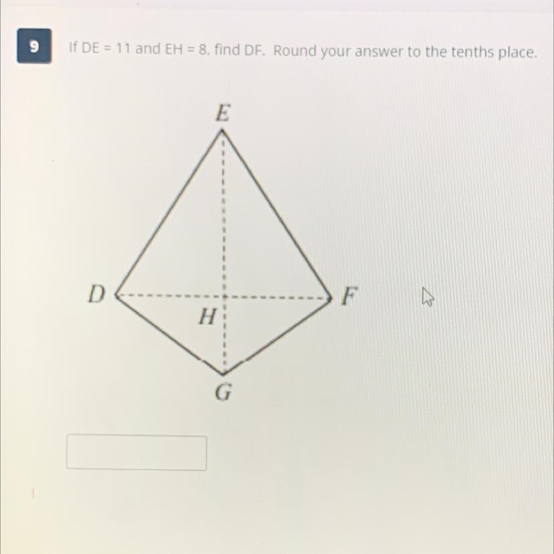 If DE = 11 and EH = 8, find DF. Round your answer to the tenths place-example-1