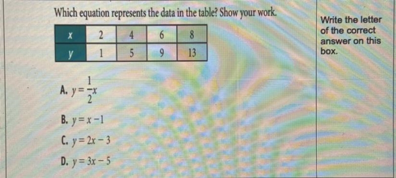 Which equation represents the data in the table?-example-1