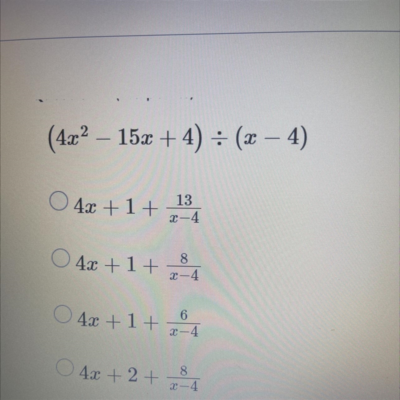 (4x^2-15x+4) / (x-4)-example-1