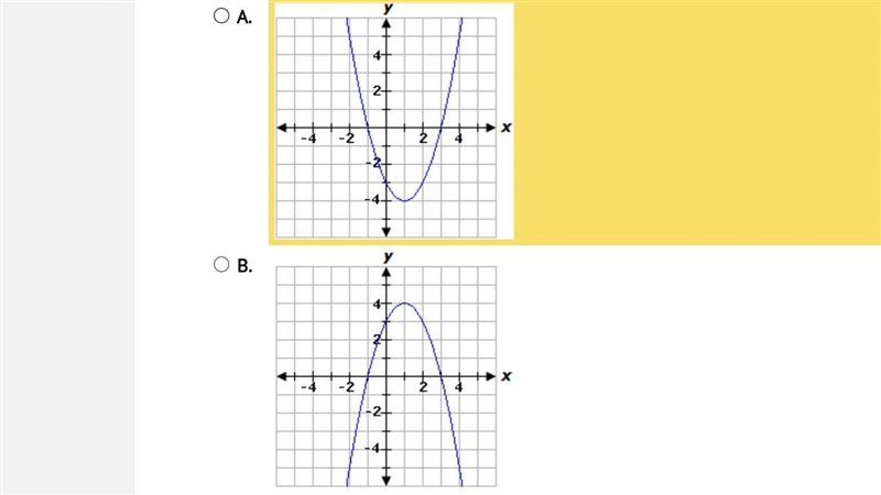 Select the correct answer. A parabola has an x-intercept of -1, a y-intercept of -3, and-example-2