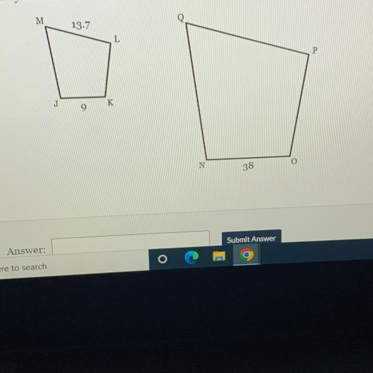 Quadrilateral JKLM is similar to quadrilateral NOPQ. Find the measure of side PQ. Round-example-1