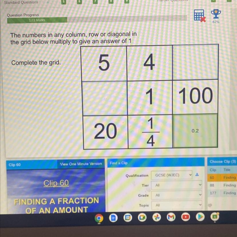 The numbers in any column row or diagonal in the gird below multiply to give an answer-example-1