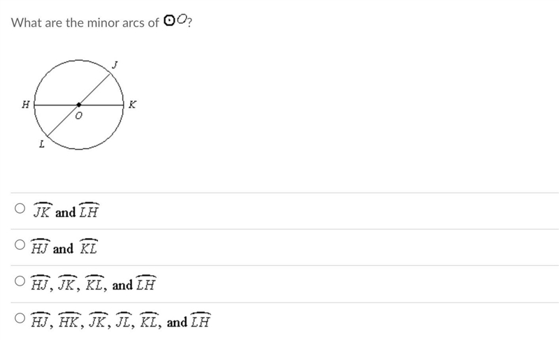 What are the minor arcs of O?-example-1