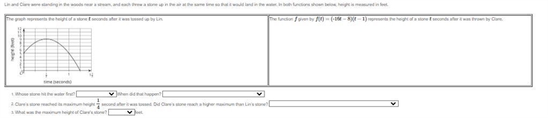 Whose stone hit the water first? (options lins stone, clares stone) When did that-example-1