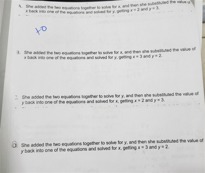 Sindhu successfully solved the system of equations 3x + y = 9 and - 2x - y = -7 Which-example-1