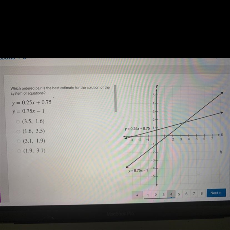 Which ordered pair is the best estimate for the solution of the system of equations-example-1