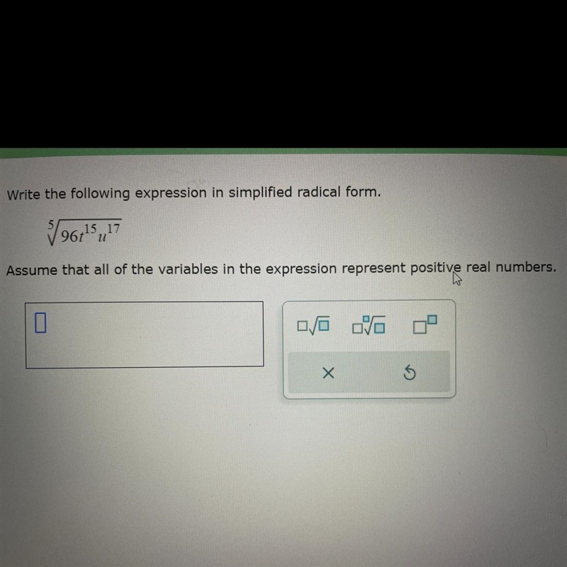 Write the following expression in a simplified radical form (see picture attached-example-1