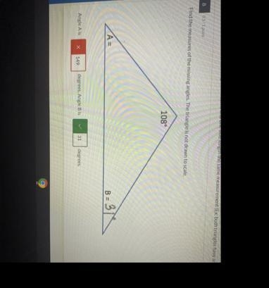 Find the measures of the missing angles. The triangle is not drawn to scale. 108° A-example-1