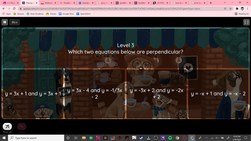 Which Two equations below are perpendicular?-example-1