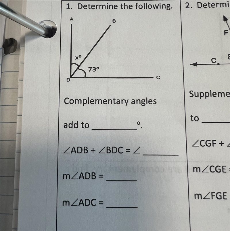 Determine the following. Complementary angles-example-1