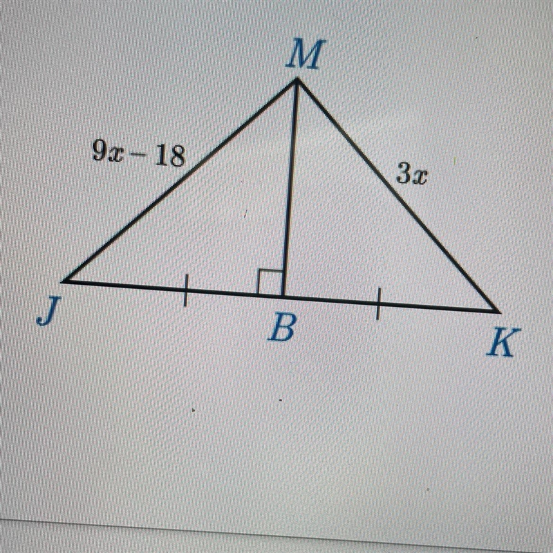 J 9x-18, M B - Part A What is the value of x? (1 point) Ox=3 Ox=18 Ox=30 Ox=9 3x Part-example-1