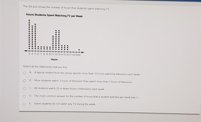 The dot plot shows the number of hours that students spent watching TV Hours Students-example-1