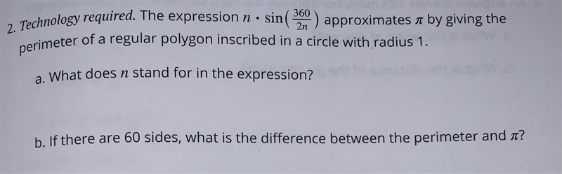 What does n stand for in the expression?If there are 60 sides, what is the difference-example-1