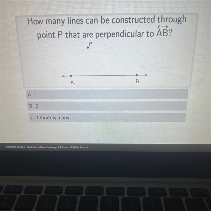 How many lines can be constructed through point P that are perpendicular to AB-example-1