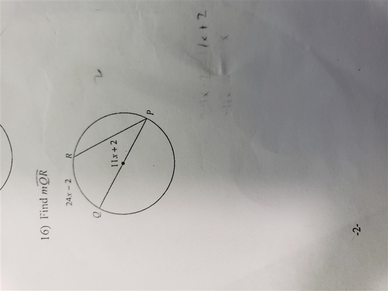 Please help. Find the measure of arc QR-example-1